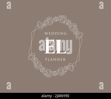 EL Initials letter Wedding monogram logos collection, hand drawn modern minimalistic and floral templates for Invitation cards, Save the Date, elegant Stock Vector