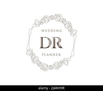 DR Initials letter Wedding monogram logos collection, hand drawn modern minimalistic and floral templates for Invitation cards, Save the Date, elegant Stock Vector