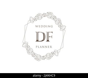 DF Initials letter Wedding monogram logos collection, hand drawn modern minimalistic and floral templates for Invitation cards, Save the Date, elegant Stock Vector