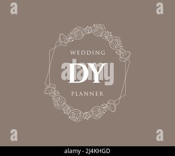 DY Initials letter Wedding monogram logos collection, hand drawn modern minimalistic and floral templates for Invitation cards, Save the Date, elegant Stock Vector