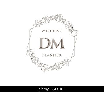 DM Initials letter Wedding monogram logos collection, hand drawn modern minimalistic and floral templates for Invitation cards, Save the Date, elegant Stock Vector
