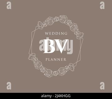 BV Initials letter Wedding monogram logos collection, hand drawn modern minimalistic and floral templates for Invitation cards, Save the Date, elegant Stock Vector