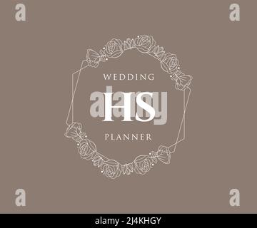HS Initials letter Wedding monogram logos collection, hand drawn modern minimalistic and floral templates for Invitation cards, Save the Date, elegant Stock Vector