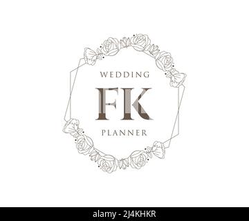 FK Initials letter Wedding monogram logos collection, hand drawn modern minimalistic and floral templates for Invitation cards, Save the Date, elegant Stock Vector