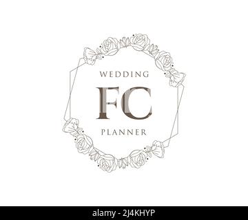 FC Initials letter Wedding monogram logos collection, hand drawn modern minimalistic and floral templates for Invitation cards, Save the Date, elegant Stock Vector