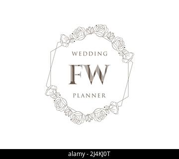 FW Initials letter Wedding monogram logos collection, hand drawn modern minimalistic and floral templates for Invitation cards, Save the Date, elegant Stock Vector