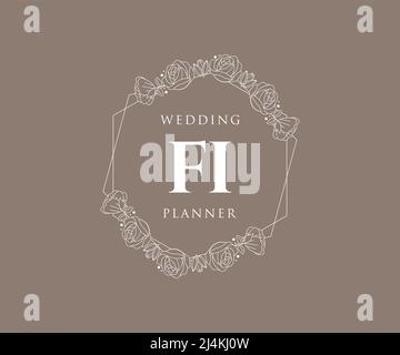 FI Initials letter Wedding monogram logos collection, hand drawn modern minimalistic and floral templates for Invitation cards, Save the Date, elegant Stock Vector
