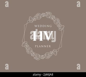 HV Initials letter Wedding monogram logos collection, hand drawn modern minimalistic and floral templates for Invitation cards, Save the Date, elegant Stock Vector