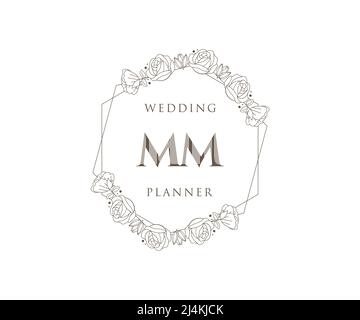 MM Initials letter Wedding monogram logos collection, hand drawn modern minimalistic and floral templates for Invitation cards, Save the Date, elegant Stock Vector