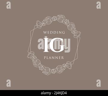 IG Initials letter Wedding monogram logos collection, hand drawn modern minimalistic and floral templates for Invitation cards, Save the Date, elegant Stock Vector