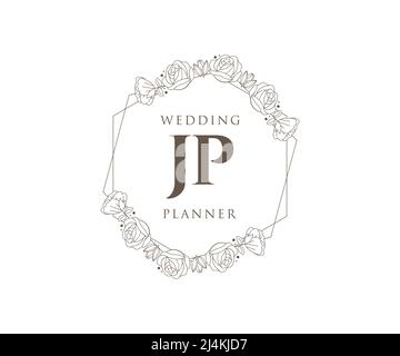 JP Initials letter Wedding monogram logos collection, hand drawn modern minimalistic and floral templates for Invitation cards, Save the Date, elegant Stock Vector