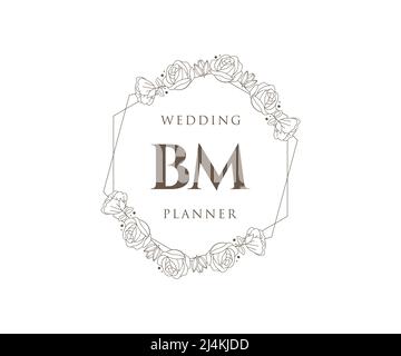 BM Initials letter Wedding monogram logos collection, hand drawn modern minimalistic and floral templates for Invitation cards, Save the Date, elegant Stock Vector