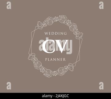 CV Initials letter Wedding monogram logos collection, hand drawn modern minimalistic and floral templates for Invitation cards, Save the Date, elegant Stock Vector
