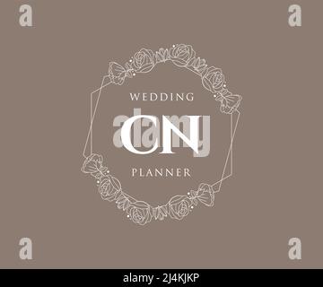 CN Initials letter Wedding monogram logos collection, hand drawn modern minimalistic and floral templates for Invitation cards, Save the Date, elegant Stock Vector