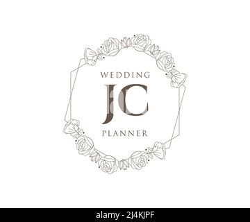 JC Initials letter Wedding monogram logos collection, hand drawn modern minimalistic and floral templates for Invitation cards, Save the Date, elegant Stock Vector