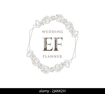 EF Initials letter Wedding monogram logos collection, hand drawn modern minimalistic and floral templates for Invitation cards, Save the Date, elegant Stock Vector
