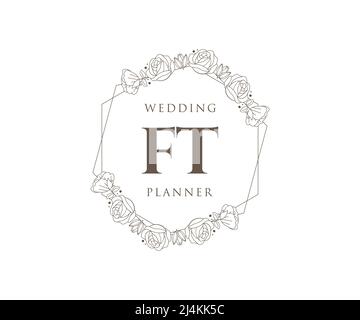 FT Initials letter Wedding monogram logos collection, hand drawn modern minimalistic and floral templates for Invitation cards, Save the Date, elegant Stock Vector