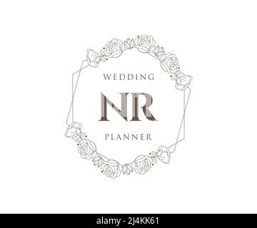 NR Initials letter Wedding monogram logos collection, hand drawn modern minimalistic and floral templates for Invitation cards, Save the Date, elegant Stock Vector