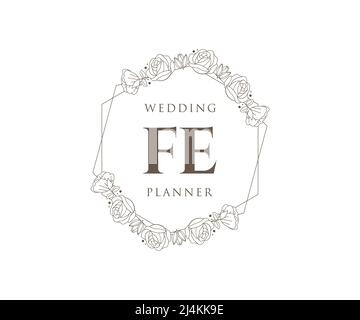 FE Initials letter Wedding monogram logos collection, hand drawn modern minimalistic and floral templates for Invitation cards, Save the Date, elegant Stock Vector