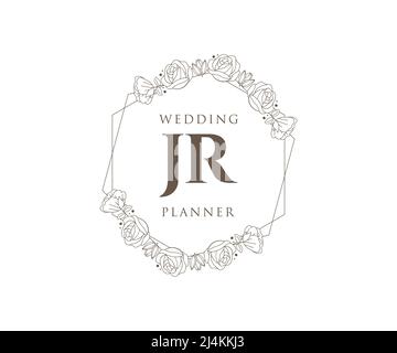JR Initials letter Wedding monogram logos collection, hand drawn modern minimalistic and floral templates for Invitation cards, Save the Date, elegant Stock Vector