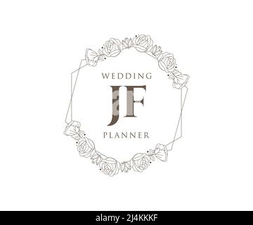 JF Initials letter Wedding monogram logos collection, hand drawn modern minimalistic and floral templates for Invitation cards, Save the Date, elegant Stock Vector