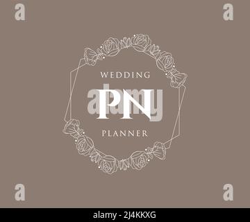 PN Initials letter Wedding monogram logos collection, hand drawn modern minimalistic and floral templates for Invitation cards, Save the Date, elegant Stock Vector