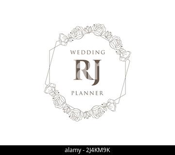 RJ Initials letter Wedding monogram logos collection, hand drawn modern minimalistic and floral templates for Invitation cards, Save the Date, elegant Stock Vector