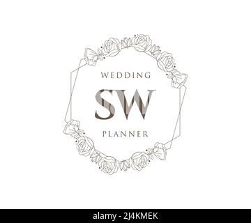 SW Initials letter Wedding monogram logos collection, hand drawn modern minimalistic and floral templates for Invitation cards, Save the Date, elegant Stock Vector