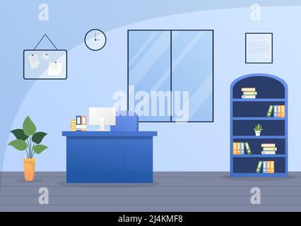 Police Station or Department Vector Illustration with Work Desks, Ofice Furniture, Map and Pin Board on Flat Cartoon Style Stock Vector