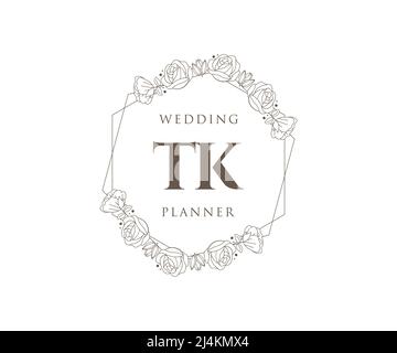 TK Initials letter Wedding monogram logos collection, hand drawn modern minimalistic and floral templates for Invitation cards, Save the Date, elegant Stock Vector