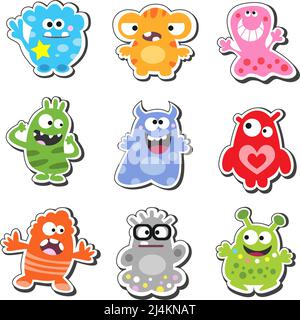 Cartoon funny & cute monsters icons set, isolated vector illustration Stock Vector