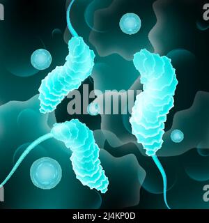 Vector abstract sphere blue cocci, spirilla bacteria cells concept Stock Vector