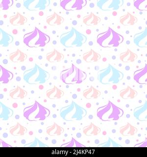 Meringues cookies seamless pattern. Marshmallow and zephyr vector illustration. French sweet cream dessert Stock Vector