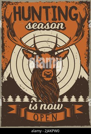 Poster design with illustration of a deer on vintage background. Stock Vector
