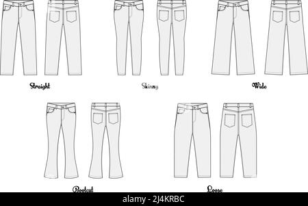 Jeans flared bottom Denim pants technical fashion illustration with ...