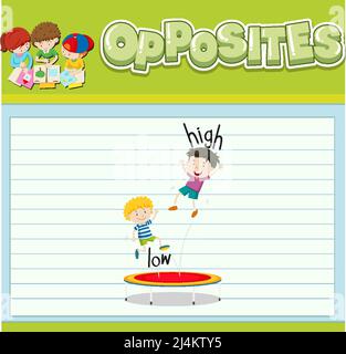 Opposite words with pictures for kids illustration Stock Vector
