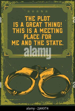 Poster design with illustration of handcuffs on vintage background. Stock Vector