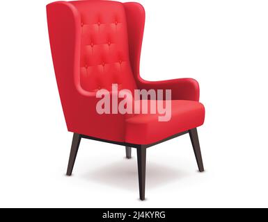 Red soft wooden realistic chair icon on white background with shadows and indentations vector illustration Stock Vector