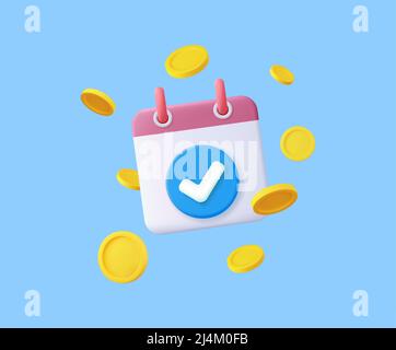3d calendar with check mark icon. Stock Vector