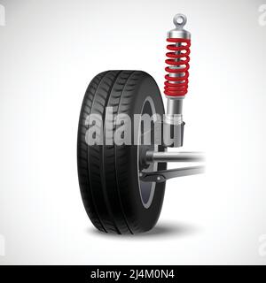 Car suspension realistic icon with wheel tire and shock absorber isolated on white background vector illustration Stock Vector