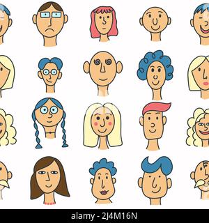 Diverse people faces seamless pattern Stock Vector