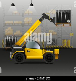 Warehouse realistic composition with forklift storage and cargo boxes ...