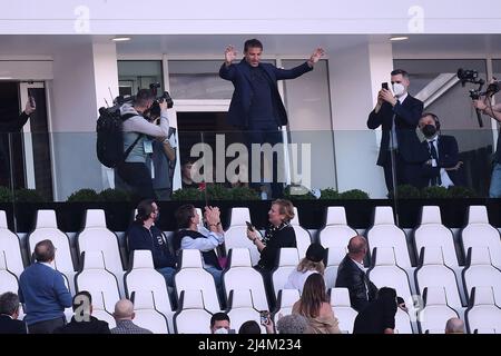 Torino, Italy. 16th Apr, 2022. Alessandro Del Piero waves during the Serie A 2021/2022 football match between Juventus FC and Bologna FC at Juventus stadium in Torino (Italy), April 16th, 2022. Photo Federico Tardito/Insidefoto Credit: insidefoto srl/Alamy Live News Stock Photo