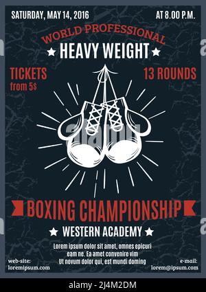 Boxing professional championship poster with heavy weight battle advertising and white boxer gloves in black background  vector illustration Stock Vector