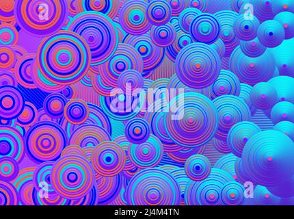 Abstract psychedelic background with circles and lines of various widths in retro optical illusion style. Stock Vector