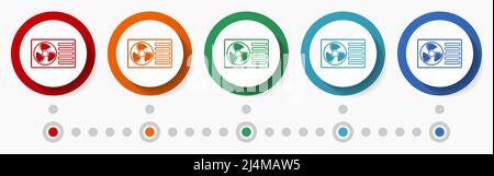 Heat pump, conditioner concept vector icon set, infographic template, flat design colorful web buttons in 5 color options Stock Vector