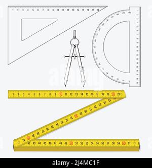 measuring instruments. rulers, folding rule. isolated on white illustration Stock Vector