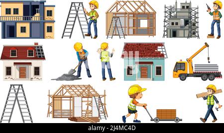 Set of construction site objects illustration Stock Vector