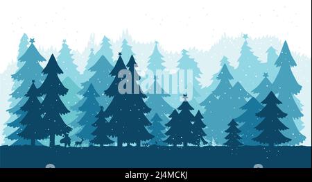 Christmas vector art , Snowy mountains and trees background Stock Vector