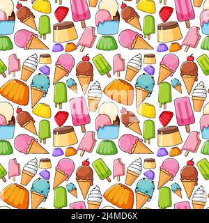 Seamless background design with many desserts illustration Stock Vector